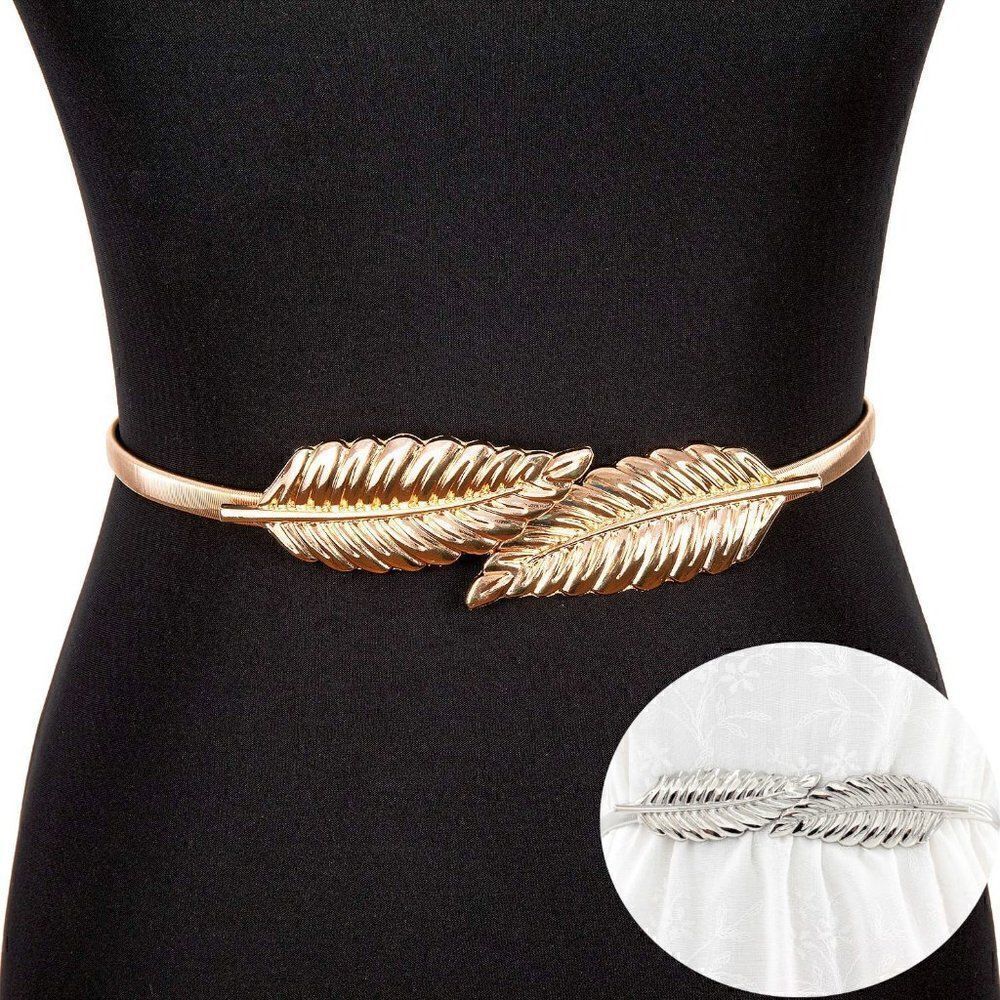 🍃 Leaf Buckle Stretchy Elastic Gold/Silver Metal Dress Belt SIZE XS – XXL NEW